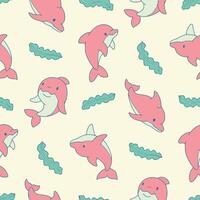 Seamless Pattern of Dolphin Animal Seaweed Background for Fashion Wrapping Print Fabric vector