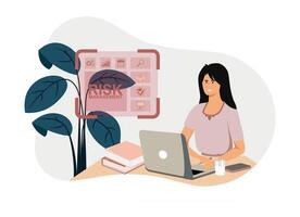 Risk management concept. Businessman use laptop with Risk analysis in business decisions. vector