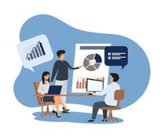 Team Analyzing Business Data During a Professional Presentation Meeting. vector