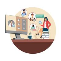 Virtual Team Meeting Concept with Online Communication and Collaboration. vector