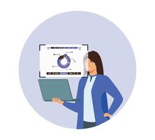 Business Analysis Presenting Chart on Laptop with Growth Insights. vector