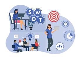 Business SWOT Analysis and Planning with Team Collaboration. vector