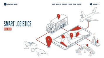 3D isometric template showcasing smart logistics solutions that integrate delivery robots vector