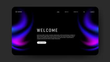 landing web page with creative fluid gradient in black background vector