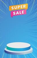 super sale discount template banner with blank space 3d podium for social media feed product sale with abstract gradient blue background design vector