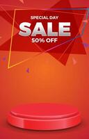 special sale discount template banner with 3d podium for product sale social media with abstract gradient red background design vector