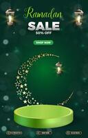 ramadan sale discount template banner with 3d podium for product sale with abstract green background design vector
