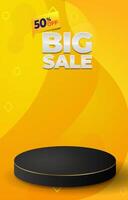big sale discount template banner with blank space 3d podium for product sale with abstract gradient yellow background design vector