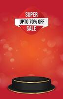 super sale discount portait template banner with blank space 3d podium for social media feed product sale with abstract gradient red background design vector