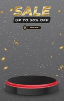 sale discount template banner with 3d podium for product sale social media with abstract gradient grey background design vector