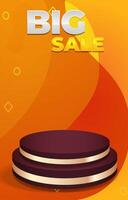big sale discount template banner with blank space 3d podium for product sale with abstract gradient orange background design vector
