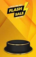 flash sale discount portait template banner with blank space 3d podium for social media feed product sale with abstract gradient yellow background design vector