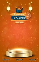 ramadan big sale template banner with 3d podium for product sale with abstract orange background design vector