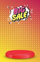 big sale discount template banner with blank space 3d podium for social media feed product sale with abstract gradient purple and yellow background design vector