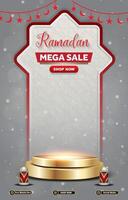 ramadan mega sale template banner with 3d podium for product sale with abstract background design vector