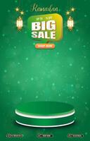 ramadan big sale template banner with 3d podium for product sale with abstract green background design vector