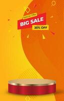 big sale discount template banner with blank space 3d podium for social media feed product sale with abstract gradient orange and yellow background design vector