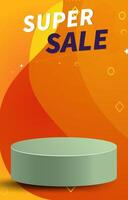 super sale discount template banner with blank space 3d podium for product sale with abstract gradient orange background design vector
