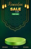 ramadan sale discount template banner with 3d podium for product sale with abstract gradient green background design vector