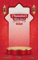 ramadan mega sale template banner with 3d podium for product sale with abstract background vector