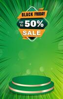 sale discount portait template banner with blank space 3d podium for social media feed product sale with abstract gradient green background design vector