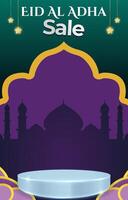 eid sale discount portait template banner with blank space 3d podium for product sale with abstract gradient green background design vector