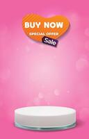 special offer sale discount portait template banner with blank space 3d podium for social media feed product sale with abstract gradient pink background design vector