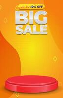 big sale discount portait template banner with blank space 3d podium for product sale with abstract gradient background design vector