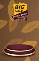 big sale discount template banner with blank space 3d podium for social media feed product sale with abstract gradient brown background design vector