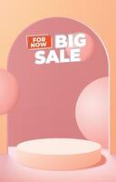 big sale discount template banner with blank space 3d podium for social media feed product sale with abstract gradient yellow and pink background design vector