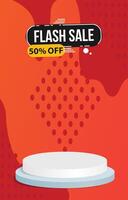 flash sale discount template banner with blank space 3d podium for social media feed product sale with abstract gradient red background design vector