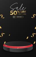 sale discount template banner with 3d podium for product sale social media with abstract gradient black background design vector