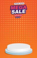 special offer mega sale discount template banner with blank space 3d podium for social media feed product sale with abstract gradient background design vector