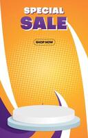 special sale discount template banner with blank space 3d podium for social media feed product sale with abstract gradient orange background design vector