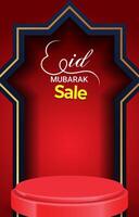 eid sale discount portait template banner with blank space 3d podium for product sale with abstract gradient red background design vector