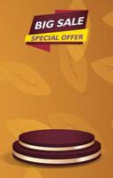 big sale discount template banner with blank space 3d podium for social media feed product sale with abstract gradient orange background design vector