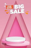 big sale discount portait template banner with blank space 3d podium for social media feed product sale with abstract gradient pink background design vector
