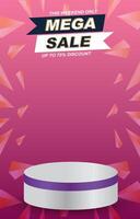 mega sale discount template banner with blank space 3d podium for social media feed product sale with abstract gradient purple background design vector