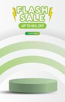 flash sale discount template banner with 3d podium for product sale social media with abstract gradient green background design vector
