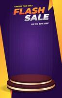 flash sale discount portait template banner with blank space 3d podium for social media feed product sale with abstract gradient blue background design vector
