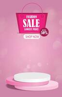 sale discount template banner with blank space 3d podium for social media feed product sale with abstract gradient pink background design vector