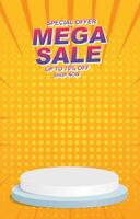 special offer mega sale discount template banner with blank space 3d podium for social media feed product sale with abstract gradient background vector