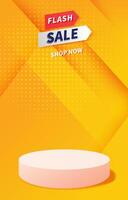 flash sale discount template banner with blank space 3d podium for social media feed product sale with abstract gradient yellow background design vector