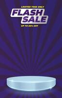 flash sale discount template banner with blank space 3d podium for social media feed product sale with abstract gradient blue background design vector