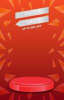 super sale discount template banner with blank space 3d podium for social media feed product sale with abstract gradient red and orange background design vector