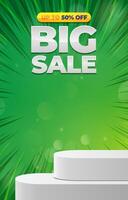 big sale discount portait template banner with blank space 3d podium for social media feed product sale with abstract gradient green and yellow background design vector