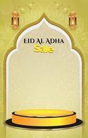 eid al adha sale discount portait template banner with blank space 3d podium for social media feed product sale with abstract gradient yellow background design vector