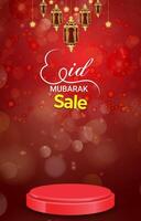 eid sale discount portait template banner with blank space 3d podium for social media feed product sale with abstract gradient red background design vector