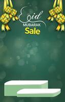 eid sale discount portait template banner with blank space 3d podium for social media feed product sale with abstract gradient green background design vector
