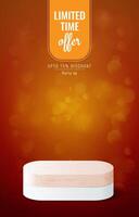 limited sale discount template banner with blank space 3d podium for social media feed product sale with abstract gradient orange and brown background design vector